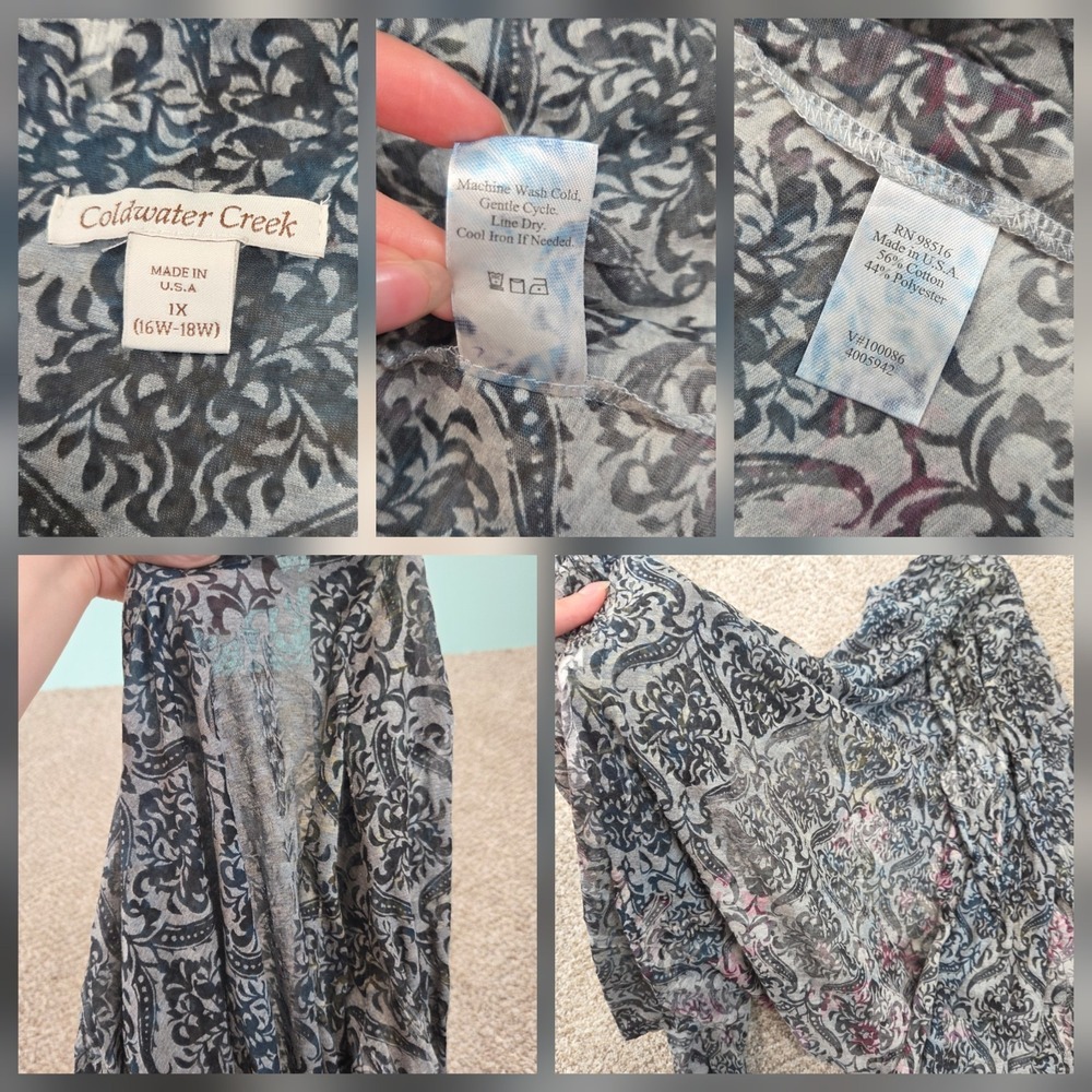 Coldwater Creek Cardigan Size 1X Burn Out Brocade Tie-Dye Open Front Boho - Picture 4 of 8